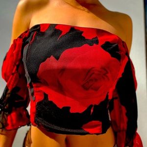 Gorgeous black and red top with roses